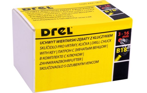 Drel Uchwyt wiertarski zębaty z kluczykiem 3.0-16.0 mm, mocowanie stożek B18 CON-ADC-1816