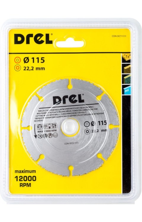 Drel Piła tarczowa 115 x 22.23 mm, nasyp z węglika spiekanego, do cięcia drewna z gwoździami CON-DCT-1111 Drel Piła tarczowa 115 x 22.23 mm, nasyp z węglika spiekanego, do cięcia drewna z gwoździami CON-DCT-1111