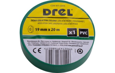 Drel Taśma izolacyjna 0.18 x 19 mm, 20 m, zielona CON-BTI-3006 Drel Taśma izolacyjna 0.18 x 19 mm, 20 m, zielona CON-BTI-3006