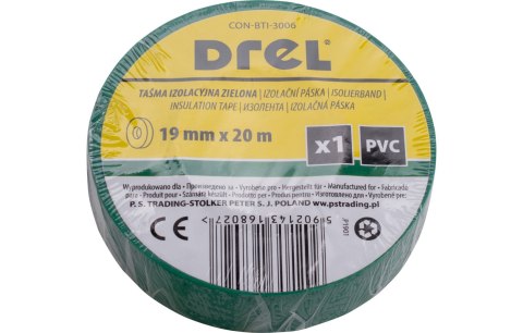 Drel Taśma izolacyjna 0.18 x 19 mm, 20 m, zielona CON-BTI-3006 Drel Taśma izolacyjna 0.18 x 19 mm, 20 m, zielona CON-BTI-3006