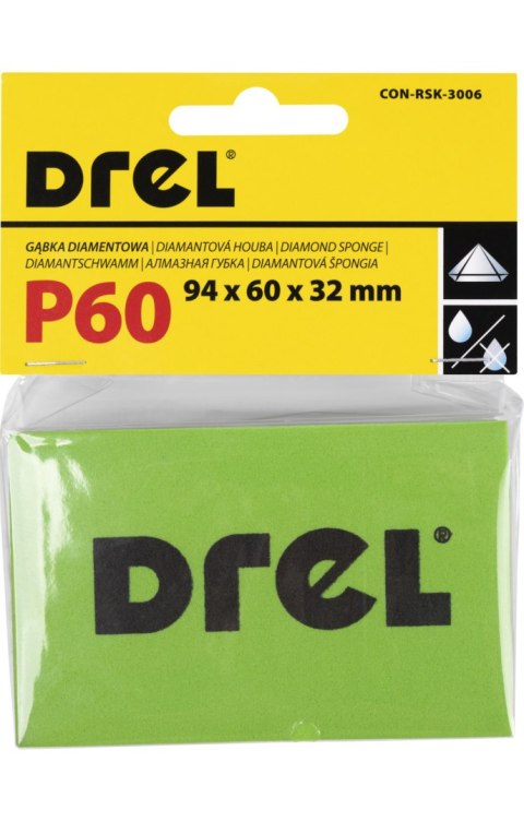 Drel Gąbka diamentowa do ręcznego szlifowania, P60, 94 x 60 x 32 mm CON-RSK-3006