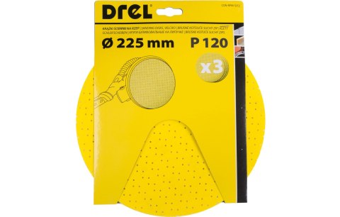 Drel Krążki ścierne 225 mm, P120, na rzep, z otworami, 3 szt. CON-RPM-3212