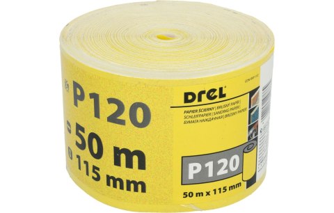 Drel Papier ścierny 115 mm, P120, żółty, 50 m, rolka CON-RRY-1112