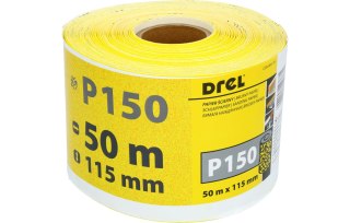 Drel Papier ścierny 115 mm, P150, żółty, 50 m, rolka CON-RRY-1115