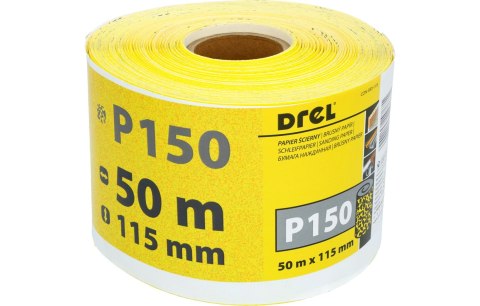 Drel Papier ścierny 115 mm, P150, żółty, 50 m, rolka CON-RRY-1115