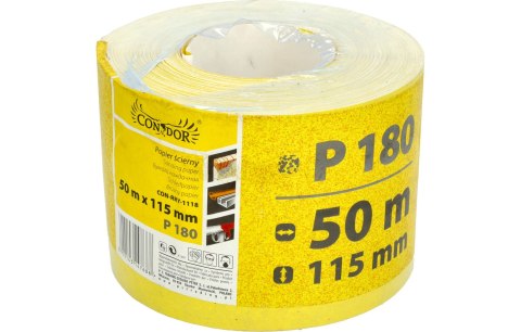 Drel Papier ścierny 115 mm, P180, żółty, 50 m, rolka CON-RRY-1118