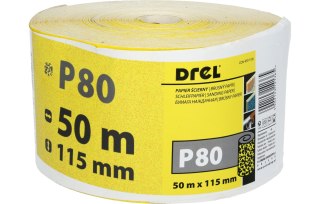 Drel Papier ścierny 115 mm, P80, żółty, 50 m, rolka CON-RRY-1108
