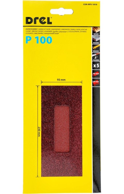 Drel Papiery ścierne 93 x 230 mm, P100, 5 szt. CON-RPS-1010 Drel Papiery ścierne 93 x 230 mm, P100, 5 szt. CON-RPS-1010