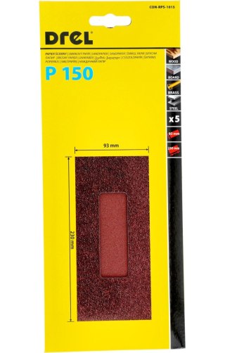 Drel Papiery ścierne 93 x 230 mm, P150, 5 szt. CON-RPS-1015