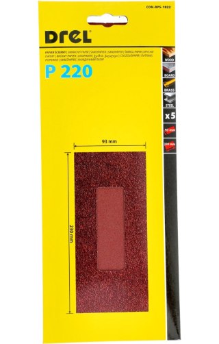 Drel Papiery ścierne 93 x 230 mm, P220, 5 szt. CON-RPS-1022