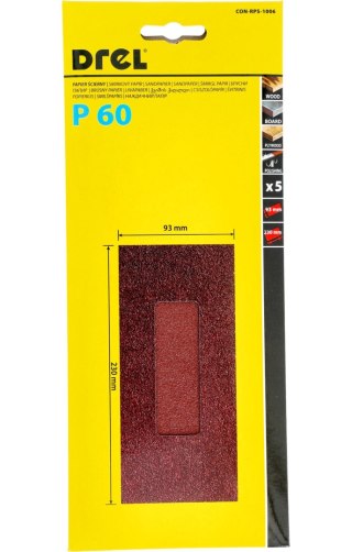 Drel Papiery ścierne 93 x 230 mm, P60, 5 szt. CON-RPS-1006