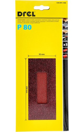 Drel Papiery ścierne 93 x 230 mm, P80, 5 szt. CON-RPS-1008