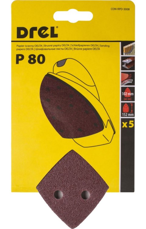 Drel Papiery ścierne żelazko na rzep 102 x 152 mm, P80, 5 szt. CON-RPD-3008 Drel Papiery ścierne żelazko na rzep 102 x 152 mm, P80, 5 szt. CON-RPD-3008