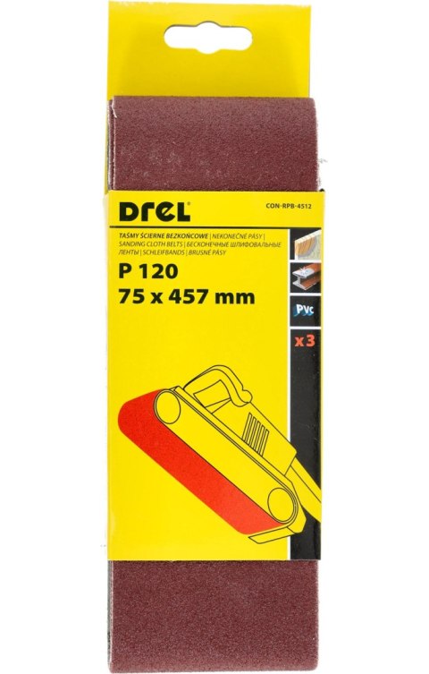 Drel Pasy bezkońcowe 75 x 457 mm, P120, 3 szt. CON-RPB-4512 Drel Pasy bezkońcowe 75 x 457 mm, P120, 3 szt. CON-RPB-4512