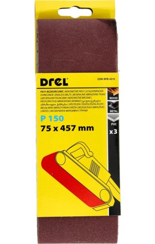 Drel Pasy bezkońcowe 75 x 457 mm, P150, 3 szt. CON-RPB-4515