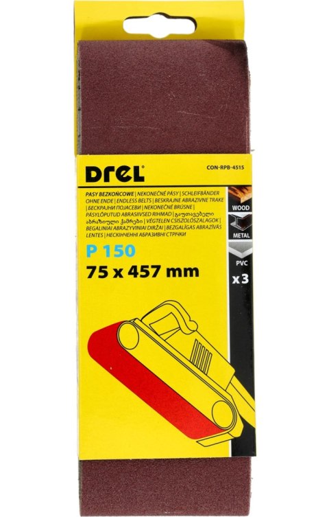 Drel Pasy bezkońcowe 75 x 457 mm, P150, 3 szt. CON-RPB-4515 Drel Pasy bezkońcowe 75 x 457 mm, P150, 3 szt. CON-RPB-4515
