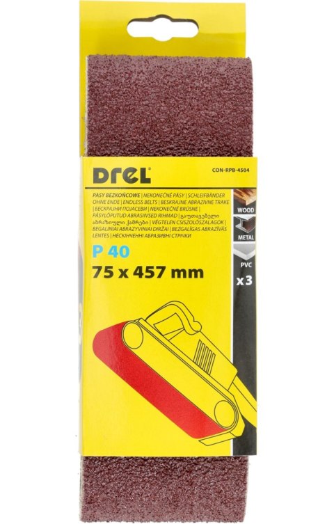 Drel Pasy bezkońcowe 75 x 457 mm, P40, 3 szt. CON-RPB-4504 Drel Pasy bezkońcowe 75 x 457 mm, P40, 3 szt. CON-RPB-4504
