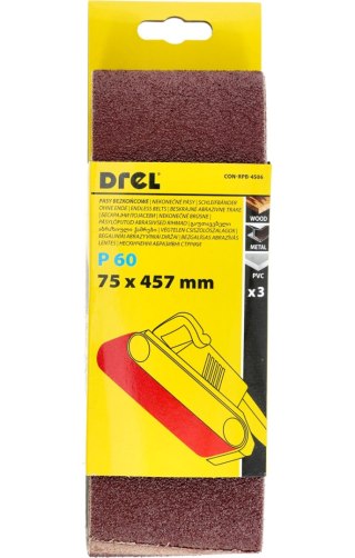 Drel Pasy bezkońcowe 75 x 457 mm, P60, 3 szt. CON-RPB-4506