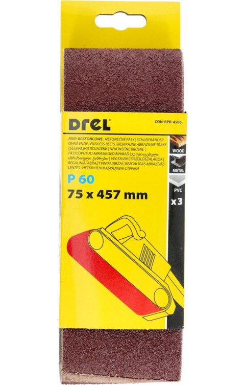 Drel Pasy bezkońcowe 75 x 457 mm, P60, 3 szt. CON-RPB-4506 Drel Pasy bezkońcowe 75 x 457 mm, P60, 3 szt. CON-RPB-4506