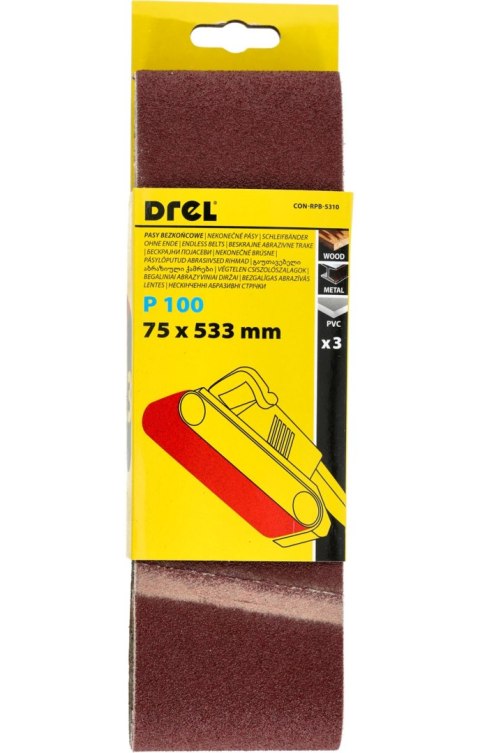 Drel Pasy bezkońcowe 75 x 533 mm, P100, 3 szt. CON-RPB-5310 Drel Pasy bezkońcowe 75 x 533 mm, P100, 3 szt. CON-RPB-5310