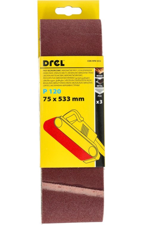 Drel Pasy bezkońcowe 75 x 533 mm, P120, 3 szt. CON-RPB-5312 Drel Pasy bezkońcowe 75 x 533 mm, P120, 3 szt. CON-RPB-5312