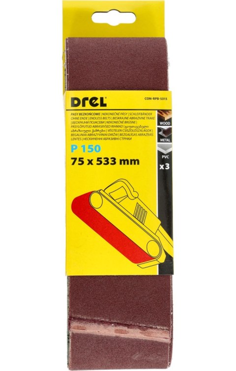 Drel Pasy bezkońcowe 75 x 533 mm, P150, 3 szt. CON-RPB-5315 Drel Pasy bezkońcowe 75 x 533 mm, P150, 3 szt. CON-RPB-5315