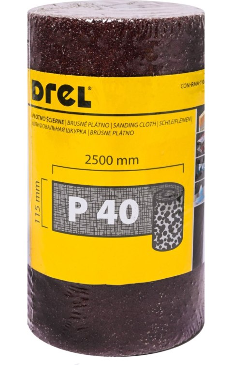 Drel Płótno ścierne w rolce 2.5 m, 115 mm, P40 CON-RMA-1104