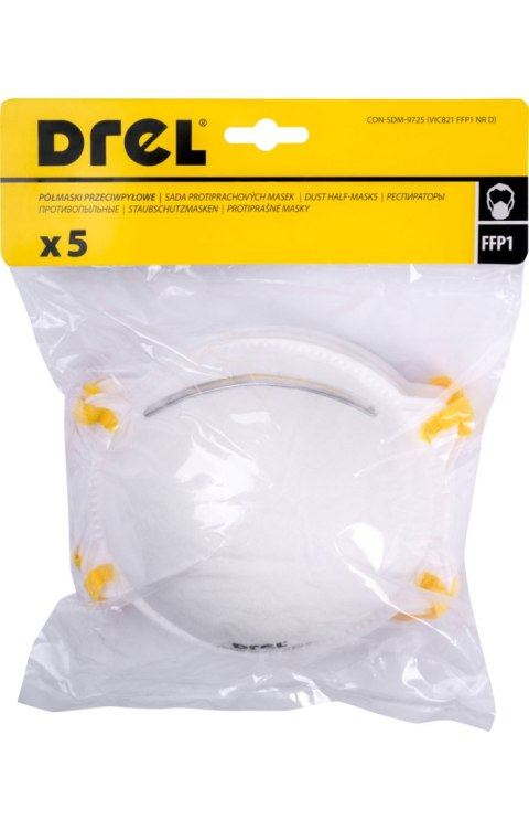 Drel Półmaski filtrujące FFP1, 5 szt. CON-SDM-9725 Drel Półmaski filtrujące FFP1, 5 szt. CON-SDM-9725