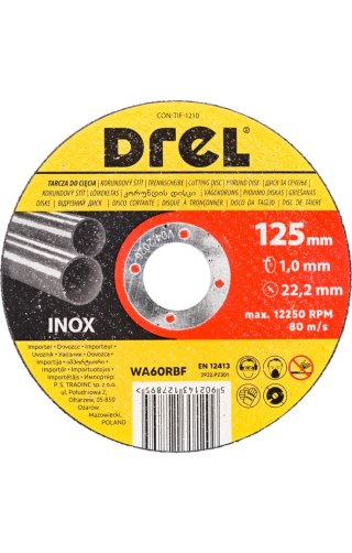 Drel Tarcza korundowa 125 x 1.0 x 22.2 mm, do metalu, Inox CON-TIF-1210