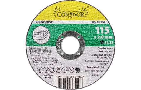 Drel Tarcza korundowa do betonu 115 x 2.0 x 22.2 mm CON-TBF-1120