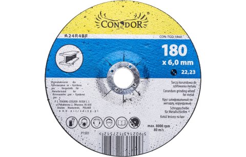 Drel Tarcza korundowa do szlifowania metalu 180 x 6.0 x 22.2 mm CON-TGD-1860 Drel Tarcza korundowa do szlifowania metalu 180 x 6.0 x 22.2 mm CON-TGD-1860