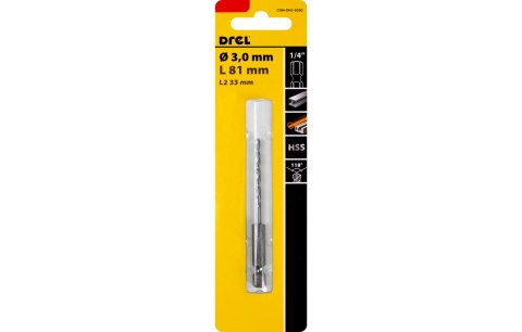 Drel Wiertło do metalu 3.0 mm, uchwyt quick change Hex, szlifowane CON-XHS-3030