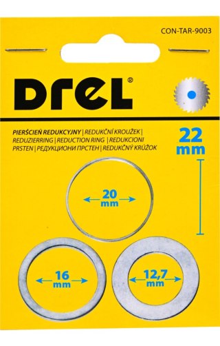 Drel Zestaw pierścieni redukcyjnych do tarcz, 22/20; 16; 12.7 mm, 3 szt. CON-TAR-9003