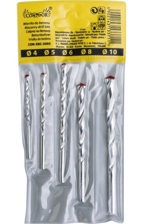 Drel Zestaw wierteł do betonu 4.0-10.0 mm, 5 szt. CON-XBC-5005 Drel Zestaw wierteł do betonu 4.0-10.0 mm, 5 szt. CON-XBC-5005