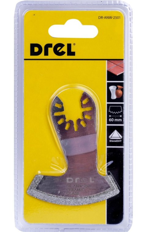 Drel Brzeszczot do urządzenia wielofunkcyjnego, nasyp diamentowy, 60 mm, do ceramiki, do usuwania zapraw DR-ANW-2501 Drel Brzeszczot do urządzenia wielofunkcyjnego, nasyp diamentowy, 60 mm, do ceramiki, do usuwania zapraw DR-ANW-2501
