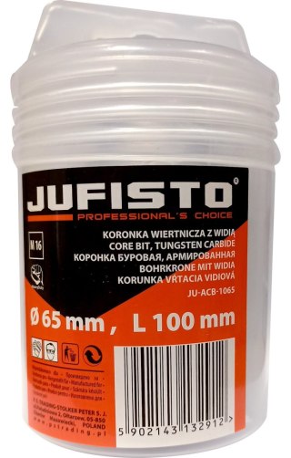 Jufisto Koronka wiertnicza z widią 65 x 100 mm, 8T JU-ACB-1065