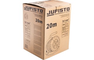 Jufisto Przedłużacz bębnowy 20 m, 3 x 1 mm2, 700 W, cztery gniazda, zabezpieczenie termiczne, pomarańczowy, PVC, z uziemieniem J