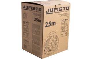 Jufisto Przedłużacz bębnowy 25 m, 3 x 1 mm2, 700 W, cztery gniazda, zabezpieczenie termiczne, pomarańczowy, PVC, z uziemieniem J