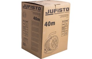 Jufisto Przedłużacz bębnowy 40 m, 3 x 1.5 mm2, 1100 W, cztery gniazda, zabezpieczenie termiczne, pomarańczowy, PVC, z uziemienie