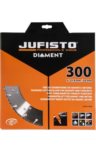 Jufisto Tarcza diamentowa 300 x 25.4 mm, segmentowa, spawana laserowo, do granitu i betonu JU-DCB-CG300