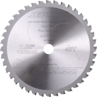 Piła tarczowa do metalu, Inox'u: 192 mm, 40 T JEP-719240