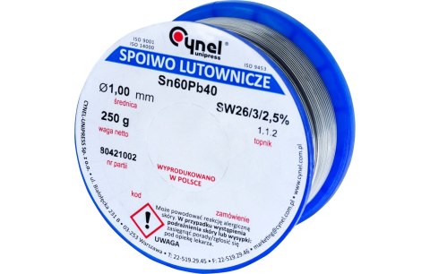 Cynel Spoiwo lutownicze 1.0 mm, 250 g, Sn60Pb40, topnik SW26, szpulka LC60/1,0