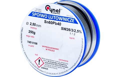 Cynel Spoiwo lutownicze 2.5 mm, 250 g, Sn60Pb40, topnik SW26, szpulka LC60/2,5