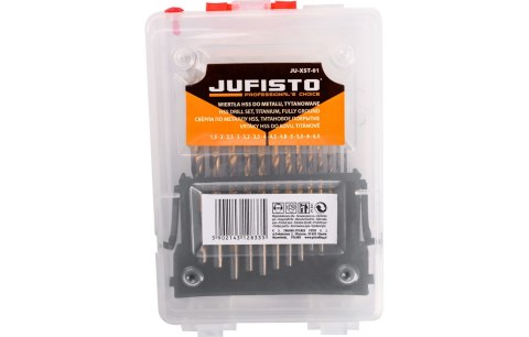 Jufisto Zestaw wierteł do metalu 1.5-6.5 mm, tytanowane, szlifowane, 13 szt. JU-XST-01