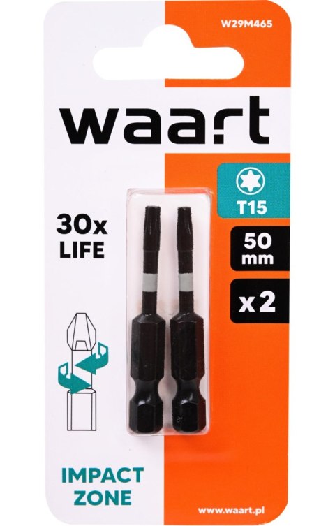 Wart Końcówki wkrętakowe udarowe Torx T15 x 50 mm, 2 szt. W29M465