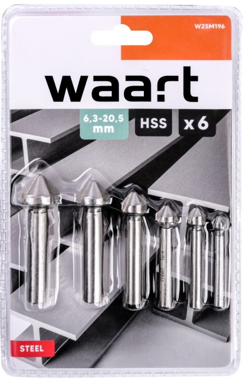 Wart Zestaw fazowników do metalu 6 szt, 6.3 - 20.5 mm W25M196