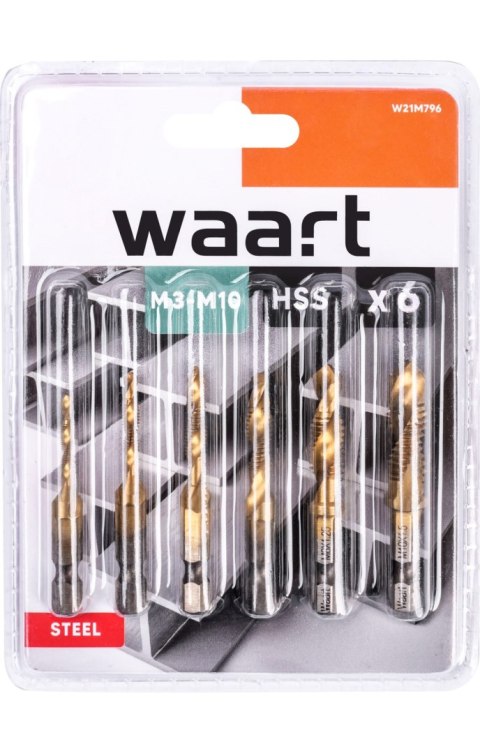 Wart Zestaw wierteł do gwintów M3 - M10, uchwyt quick change Hex W21M796