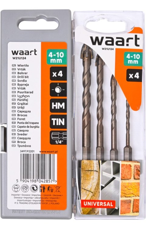 Wart Zestaw wierteł uniwersalnych 4 pcs, uchwyt quick change hex W21U124