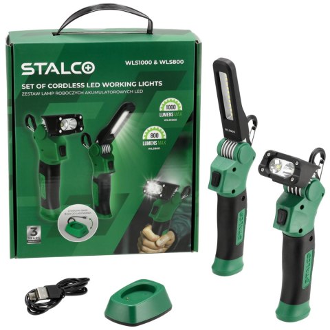 Stalco Zestaw lamp roboczych aku LED 1000 lm + 800 lm STALCO S052497811 Stalco Zestaw lamp roboczych aku LED 1000 lm + 800 lm STALCO S052497811