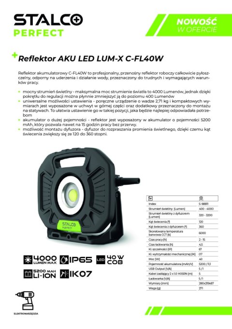 Stalco Reflektor aku LED LUM-X C-FL40W Stalco Reflektor aku LED LUM-X C-FL40W